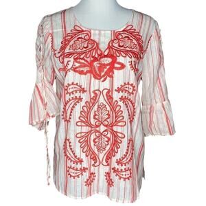 NWT Tru Luxe Linen/Cotton Embroidered Boho Top Sz Small